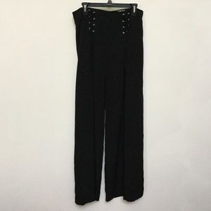 June and Hudson Black Wide Leg Lace Up Pants Trousers Size 1 Career Formal Work